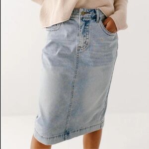 Modest Leah Main Street Except Blue Midi Denim Pencil Skirt Women’s size 6